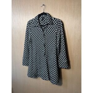 I.C. by Connie K Womens Black White Geometric Textured Button Down Tunic Size M